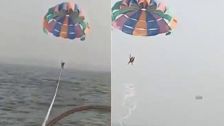 پاره شدن طناب پاراگلایدر سواران در آسمان و سقوط از ارتفاع ۱۰۰ متری| فیلم