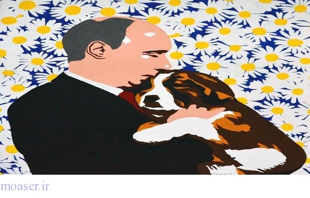 رونمایی از تابلو «پوتین و توله سگ» همزمان با ۷۰ سالگی پوتین