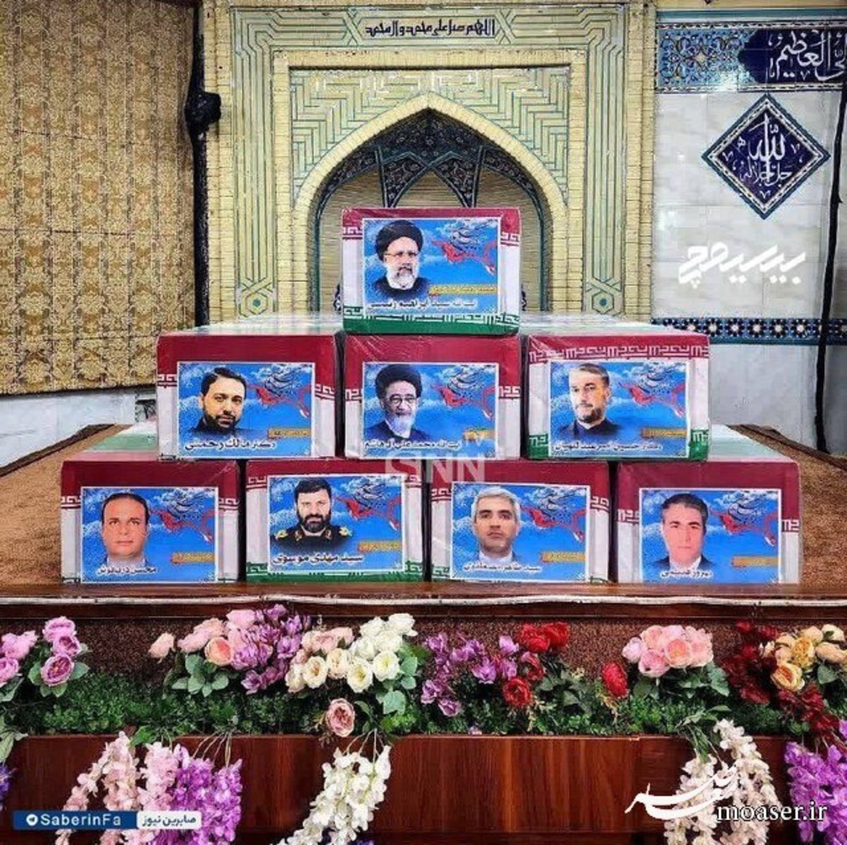 رهبر انقلاب بر پیکر رئیس‌جمهور شهید و همراهان ایشان نماز اقامه کردند
